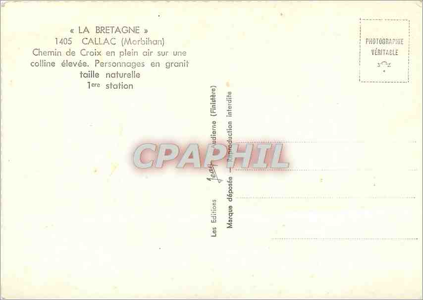 Callac (Morbihan) — Croix en plein air sur colline, personnages en granit — Éditions Audierne (Finistère) n°1405 — Rückseite