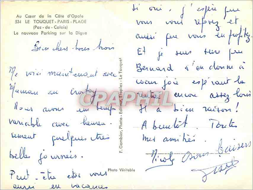 Le Touquet - Paris - Pas-de-Calais — Le nouveau Parking sur la Digue — F. Gambier, Éditeur, Le Touquet — Verso