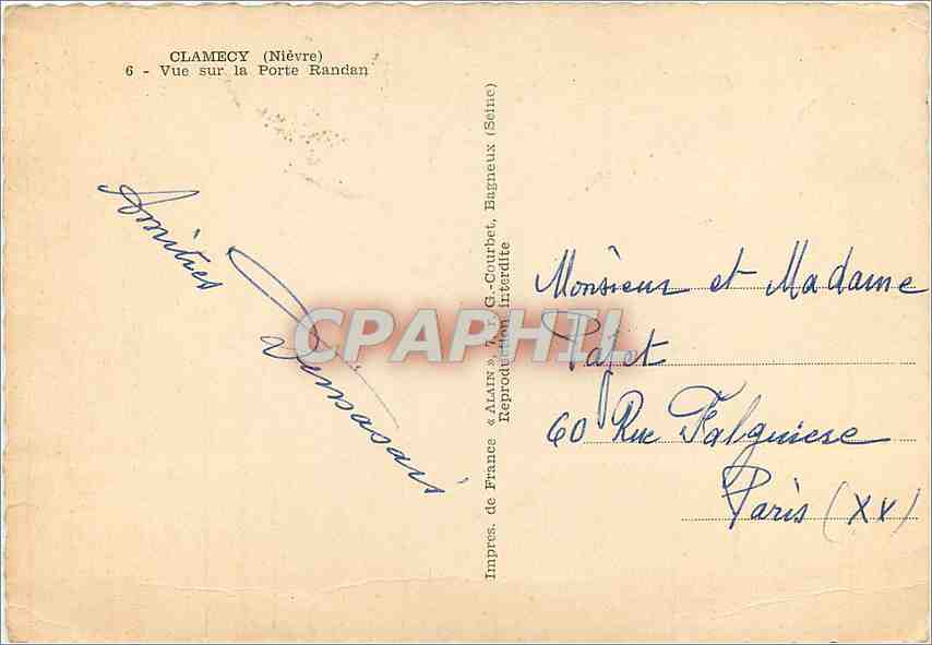 CPM Clamecy Nievre Vue sur la Porte Randan  — Rückseite