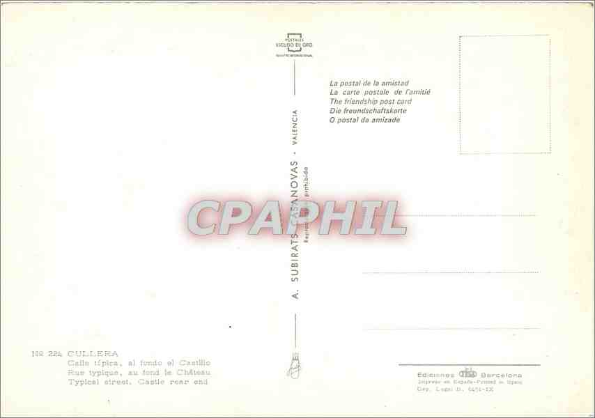 CPM Cullera Rue typique au fond le Chateau  — Rückseite