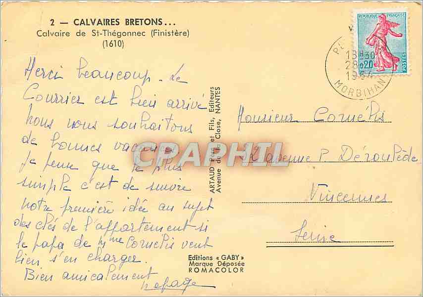 CPM Calvaire de St Thegonnec Finistere  — Rückseite