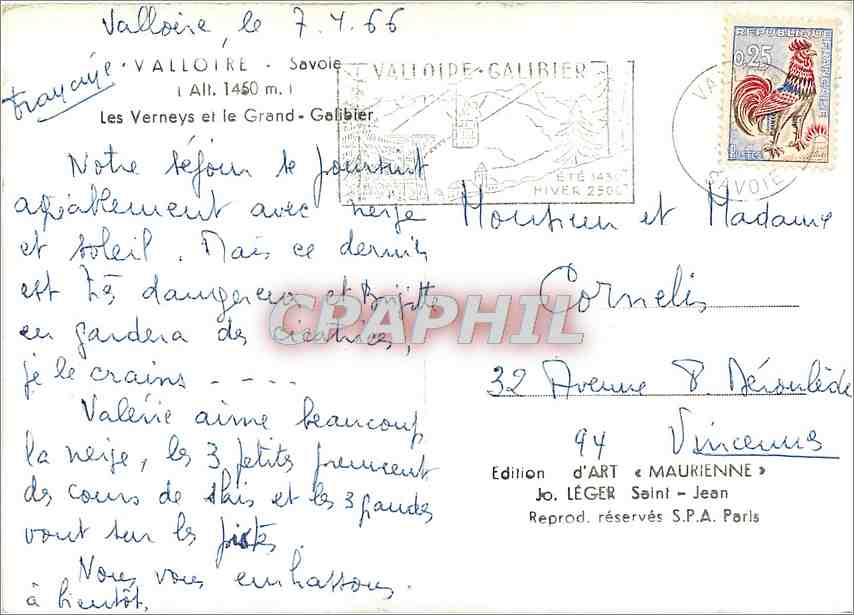CPM Valloire Savoie Les Verneys et le Grand Galibier  — Rückseite