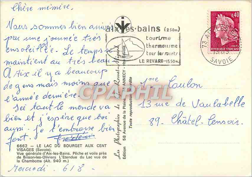 CPM Aix les Bains Lac du Bourget  — Rückseite