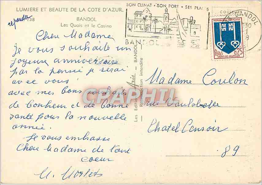 CPM Bandol Les Quais et le Casino  — Rückseite