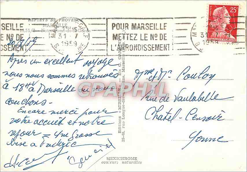CPM Marseille Notre Dame de la Garde  — Rückseite