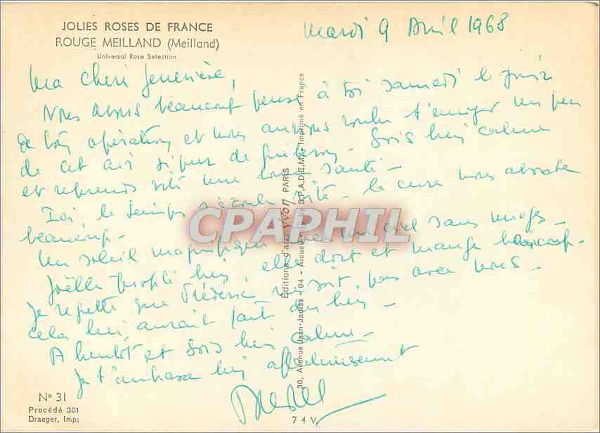 Roses de France — Rouge Meilland (Meilland) — Éditions Draeger, Imp. Paris, N° 31 — Rückseite