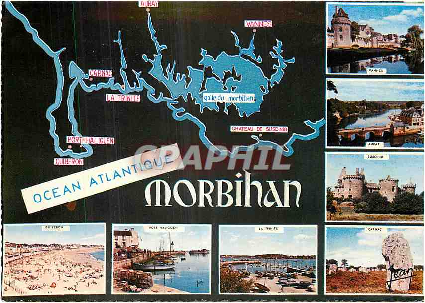 Golfe du Morbihan — Carte postale illustrée avec carte et photos de lieux — Éditions Audouin (Finistère)
