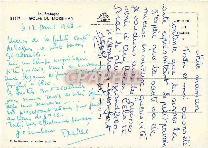 Golfe du Morbihan — Carte postale illustrée avec carte et photos de lieux — Éditions Audouin (Finistère) — Rückseite