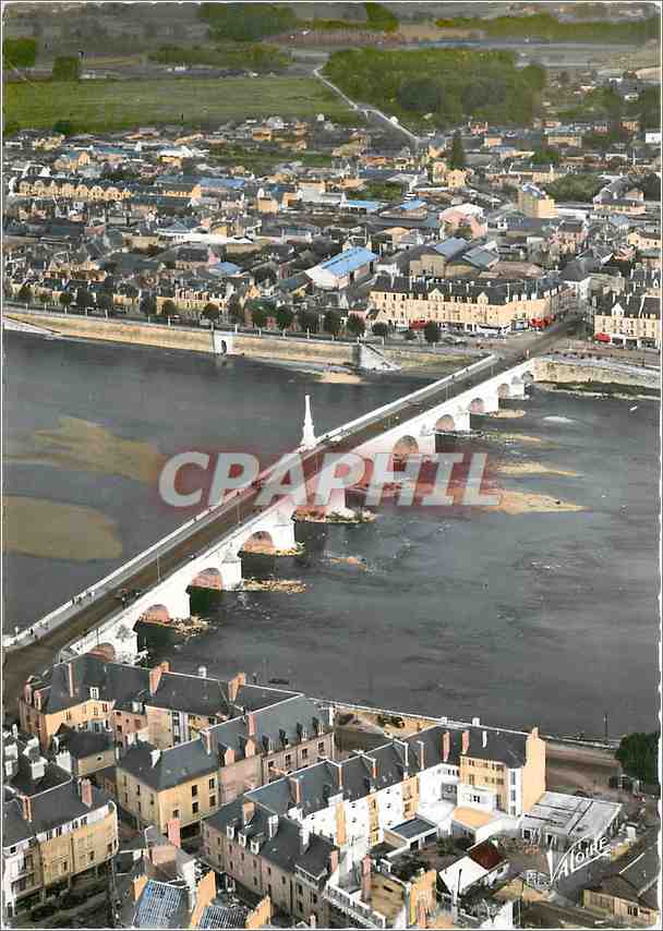 CPM Blois Loir et Cher Vue aerienne sur le pont et sur la Loire 