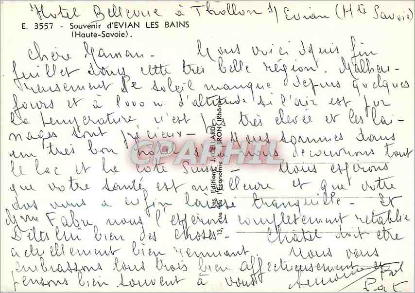 Evian-les-Bains — La Perle du Léman — Éditions J. Le BARDON — Verso