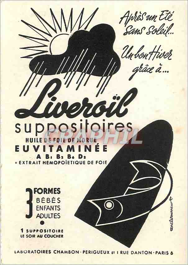 CPM Laboratoires Chambon Perigueux et Rue Danton Paris Liveroilk Suppositoires — Rückseite