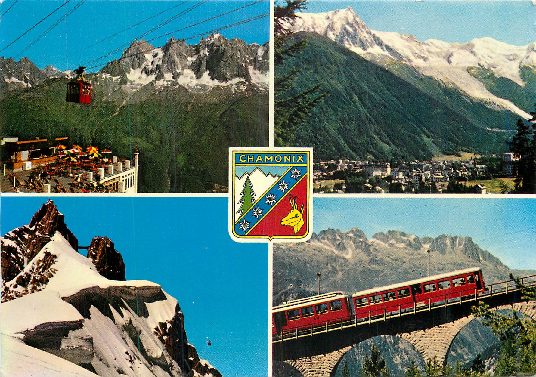CPM Chamonix Teleferique du Brevent vue generale et Massif du Mont Blanc Train
