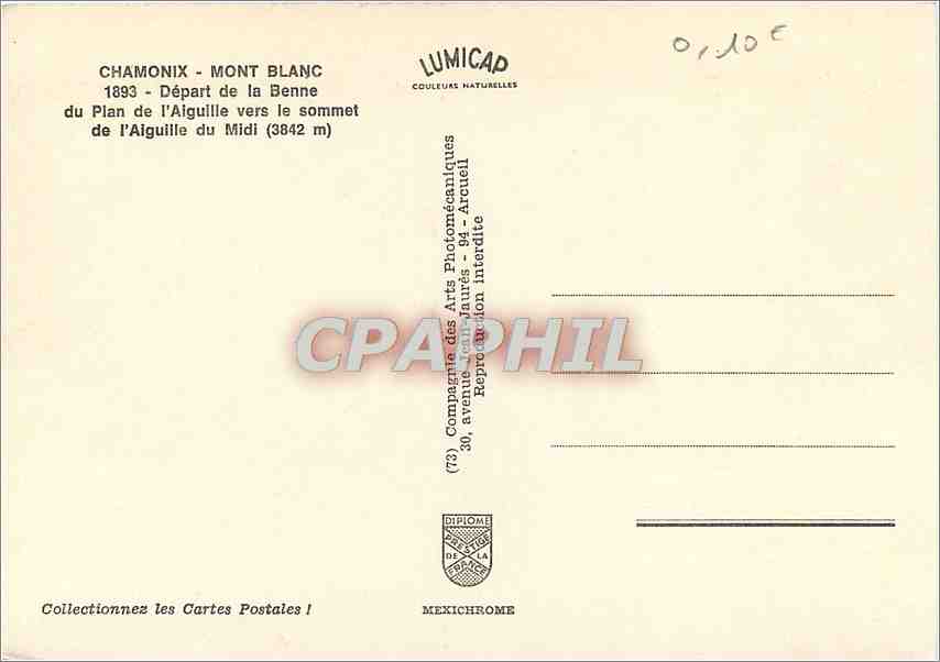 CPM Chamonix Mont Blanc Depart de la Benne du Plan de l'Aiguille vers le sommet de l'Aiguille du Mid — Verso