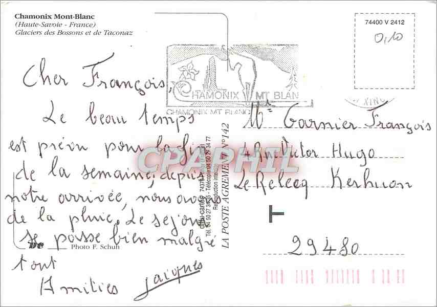 CPM Chamonix Mont Blanc Haute Savoie France Glaciers des Bossons et de Taconaz  — Verso