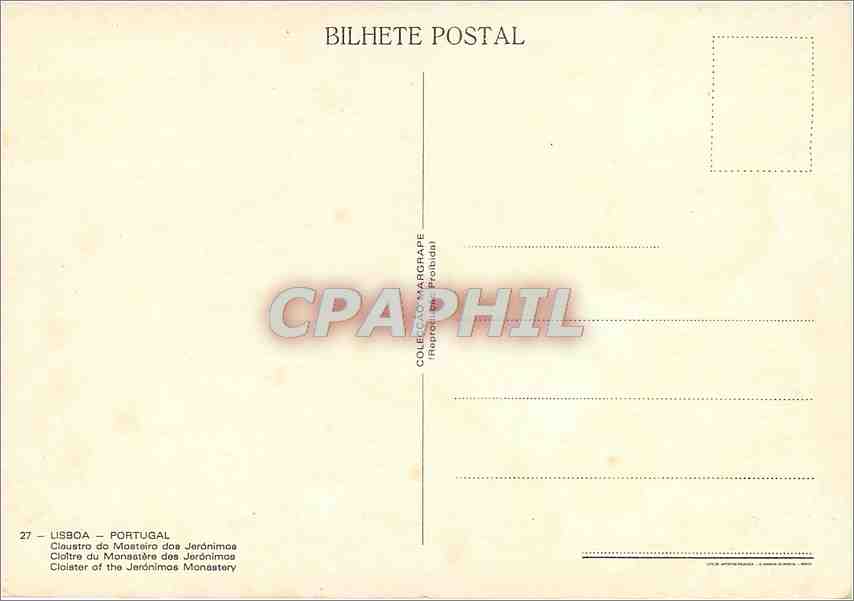 CPM Lisboa Portugal Cloitre du Monastere des Jeromes  — Rückseite