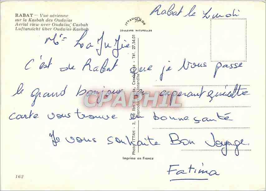 CPM Rabat Vue aerienne sur la Kasbah des Oudaias  — Rückseite
