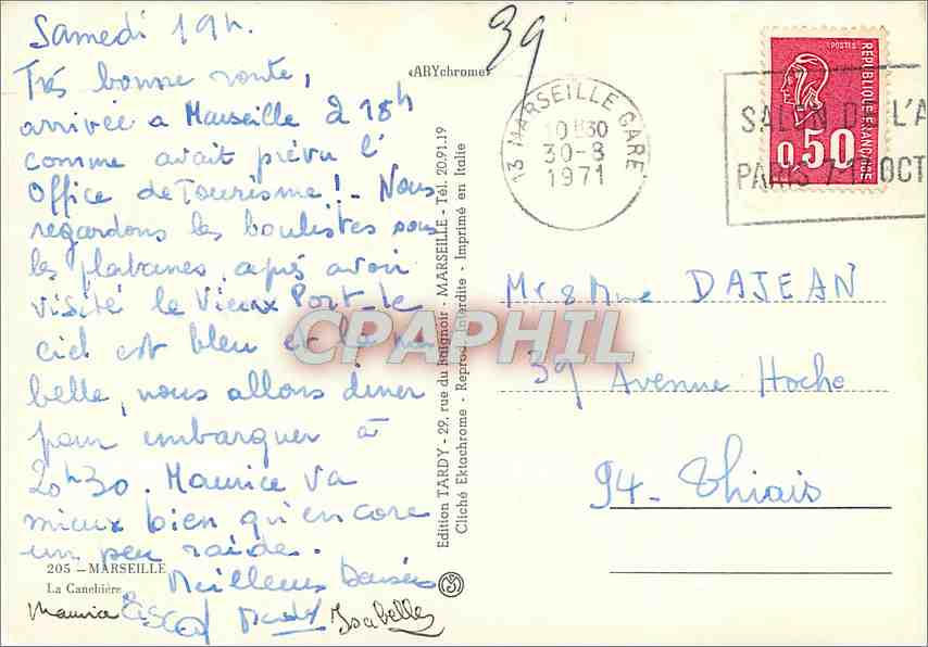 CPM Marseille La Canebiere  — Verso