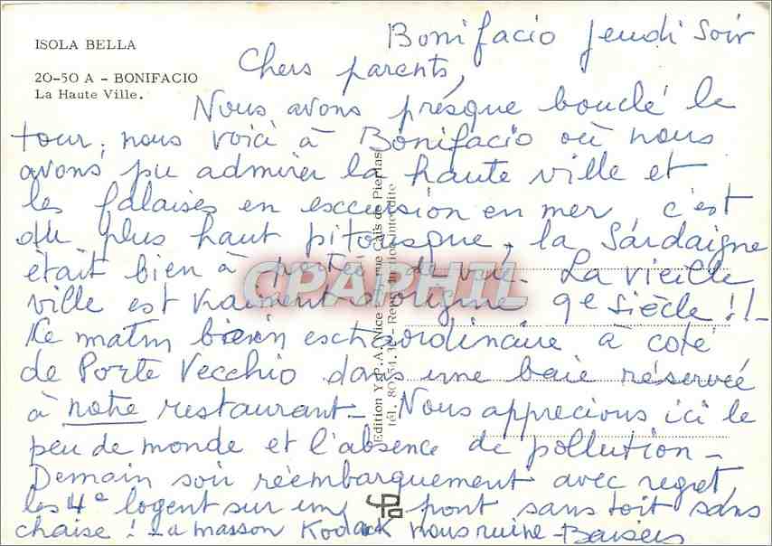 CPM Isola Bella Bonifacio La Haute Ville  — Verso