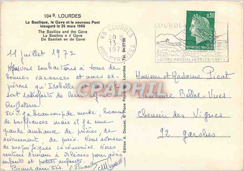 CPM Lourdes La Basilique le Gave et le Nouveau Pont  — Verso