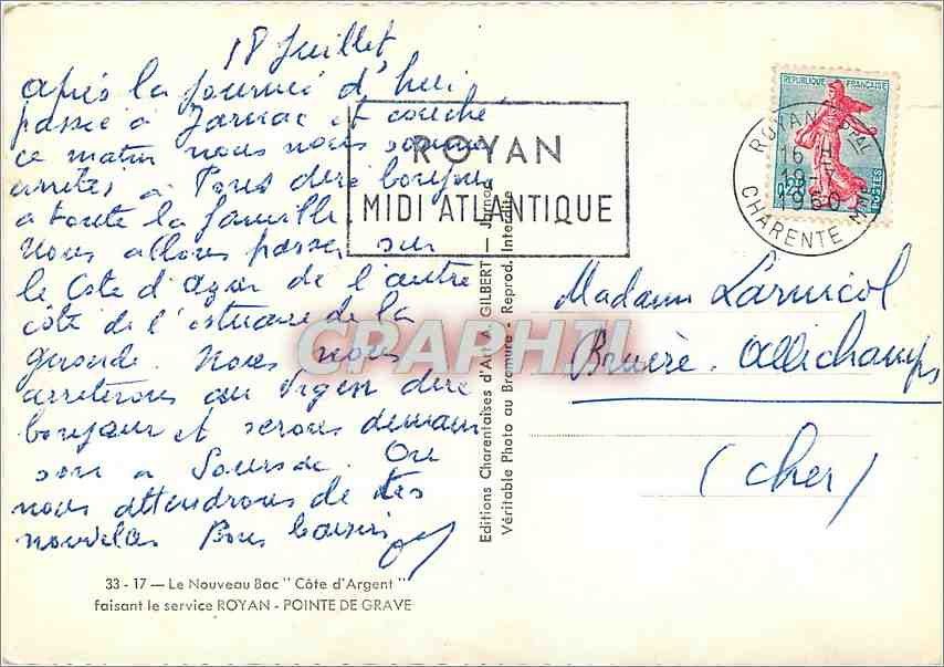 Côte d'Argent — Navire de croisière — Éditions Gilberd, n°33-17 — Rückseite