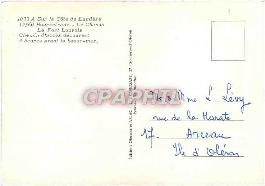 CPM Sur la Cote de Lumiere Bourcefranc Le Chapus Le Fort Louvois  — Back