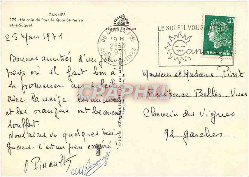 CPM Cannes Un coin du Port le Quai St Pierre et le Suquet Bateaux — Rückseite