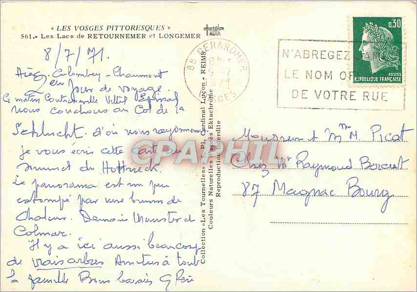 CPM Les Lacs de Retournemer et Longemer  — Verso