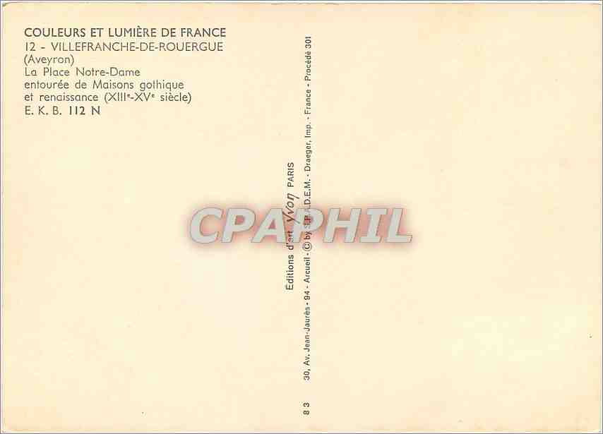 CPM Villefranche de Rouergue Aveyron La Place Notre Dame entouree de Maisons gothique et renaissance — Rückseite