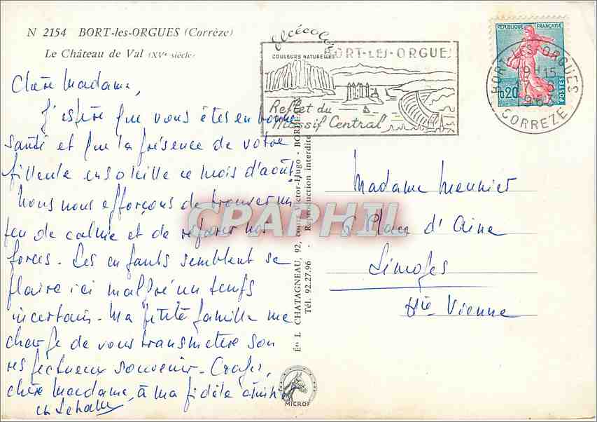 CPM Bort les Orgues Correze Le Chateau de Val  — Rückseite
