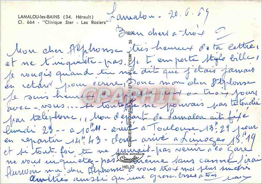CPM Lamalou les Bains Herault Clinique Ster Les Rosiers — Back