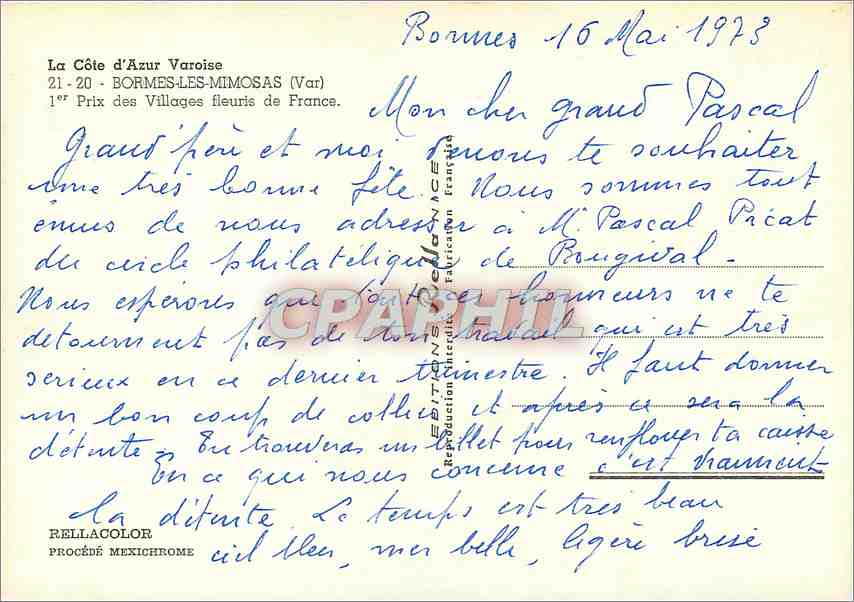 CPM Souvenir de Bormes les Mimosas  — Rückseite