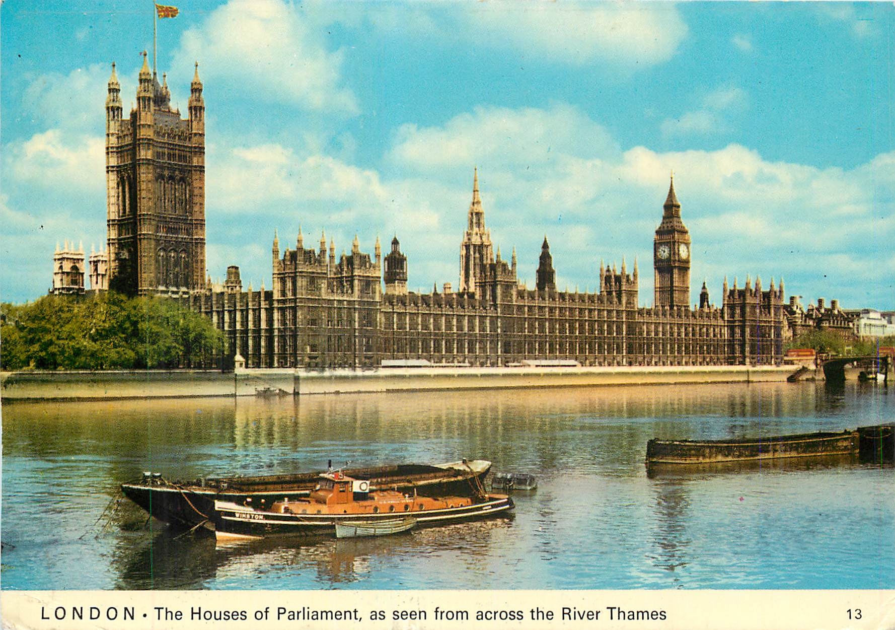 LONDRES • Les Chambres du Parlement, vues depuis la rivière Thames — Charles Skilton's Postcard Series n°13