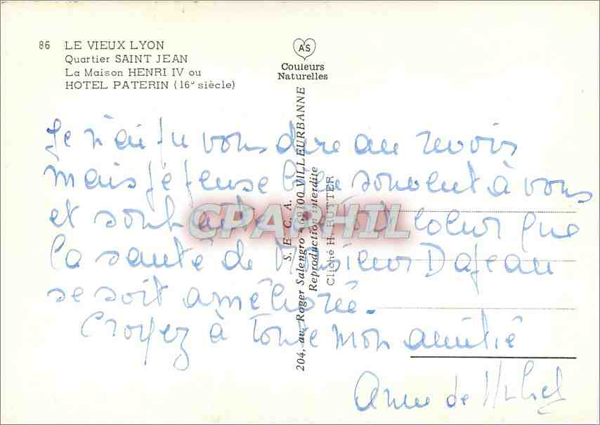 CPM Le Vieux Lyon Quartier Saint Jean La Maison Henri IV ou Hotel Paterin  — Rückseite