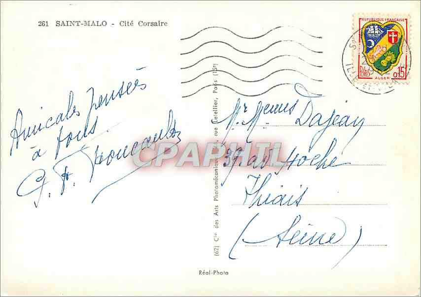 CPM Saint Malo Cite Corsaire  — Verso