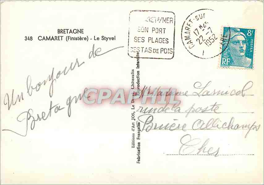 CPM Bretagne Camaret Finistere Le Styvel Bateaux — Rückseite