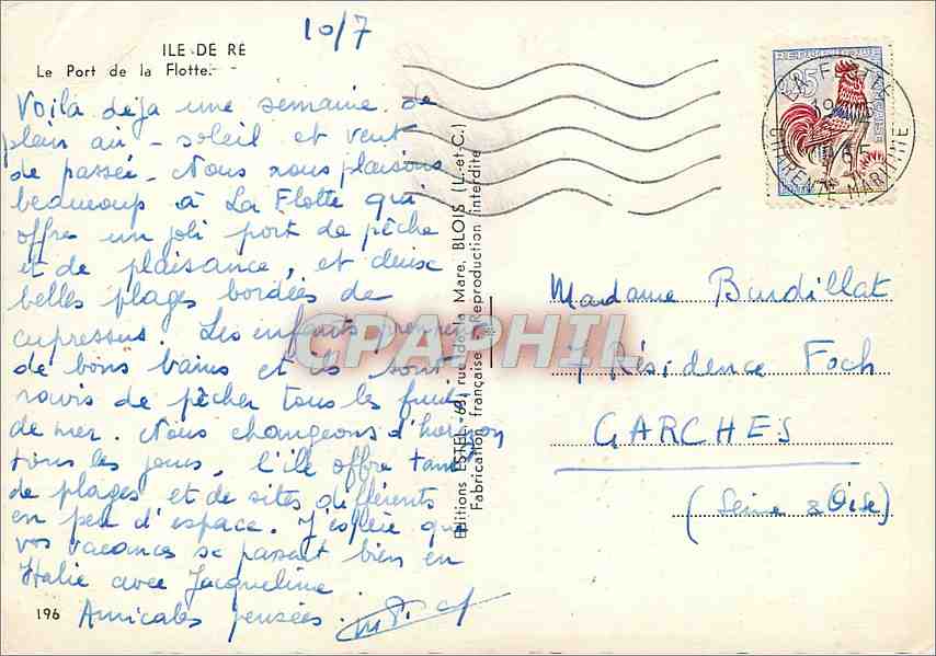 CPM Ile De Re Le Port de la Flotte — Rückseite