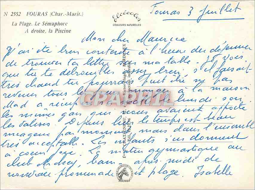 CPM Fouras Char Marit La Plage Le Semaphore A droite la Piscine Tentes cabines — Back
