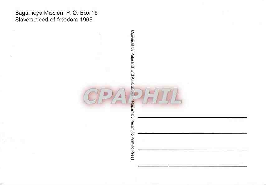 CPM Bagamoyo Mission Slave deed of freedom  — Rückseite