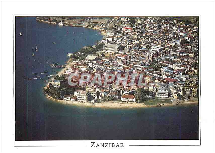 CPM Zanzibar Aerial view of town coastline 