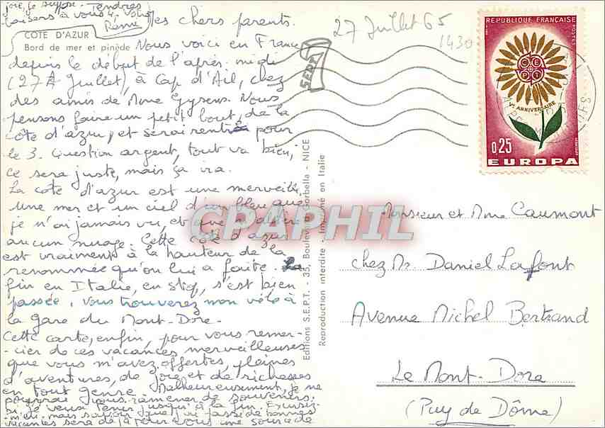 CPM Cote d'Azur Bord de mer et pinede  — Verso