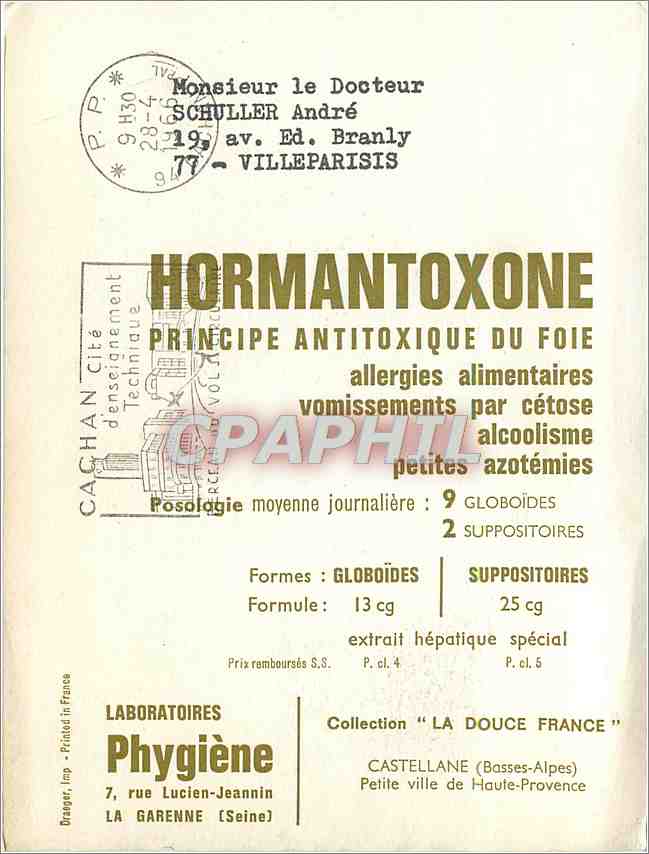 CPM Castellane Basses Alpes Petite ville de Haute Provence Laboratoires Phygiene Rue Lucien Jeannin  — Rückseite