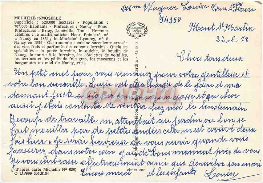 Meurthe et Moselle — d'après cartes Michelin 57-62 — éditeur non visible — Rückseite