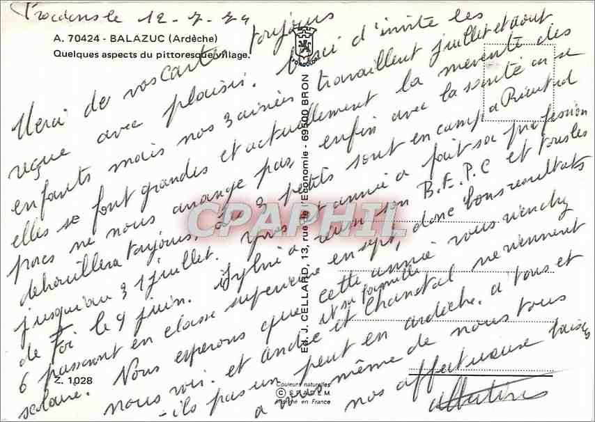 Balazuc — village on the Ardèche — Éditions J. Cellard — Back