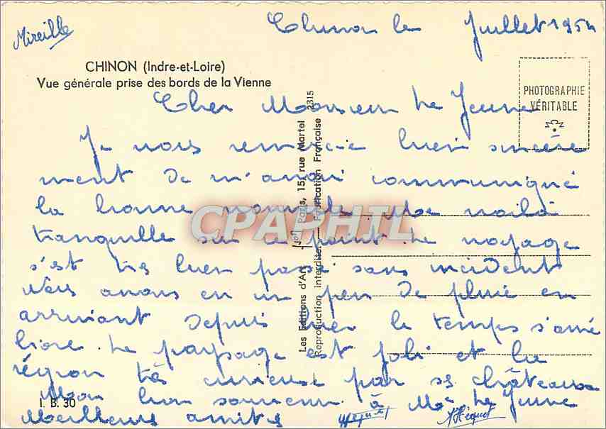 CPM Chinon Indre et Loire Vue generale prise des bords de la Vienne  — Rückseite