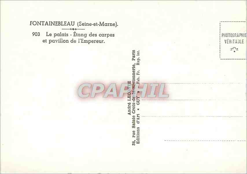 Fontainebleau — Étang des carpes et pavillon de l'Empereur — André LECOMTE, Éditions d'Art GUY — Verso