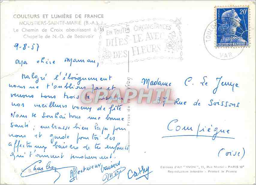 CPM Moustiers Sainte Marie BA Le Chemin de Croix aboutissant a la Chapelle de ND de Beauvoir  — Verso