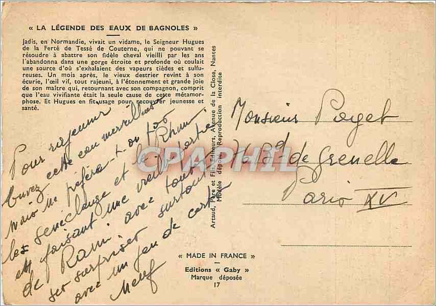 CPM La Legende des Eaux de Bagnoles  — Rückseite