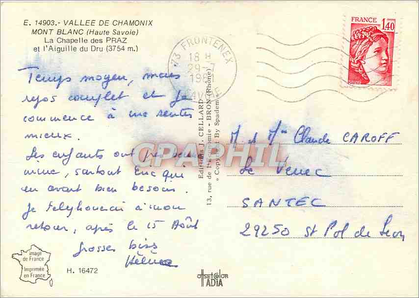 CPM Vallee de Chamonix Mont Blanc Haute Savoie La Chapelle des Praz et l'Aiguille du Dru  — Verso
