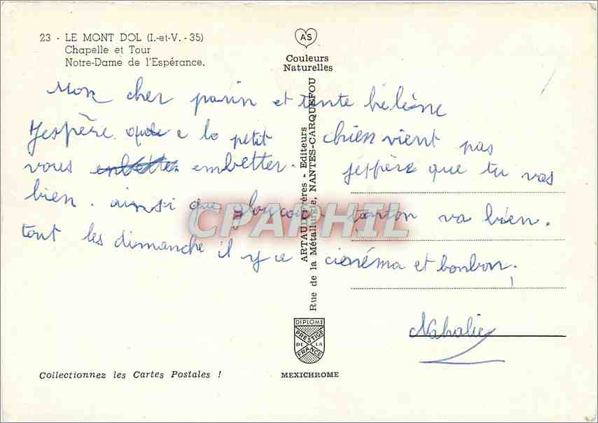 CPM Le Mont Dol L et V Chapelle et Tour Notre Dame de l'Esperance  — Verso