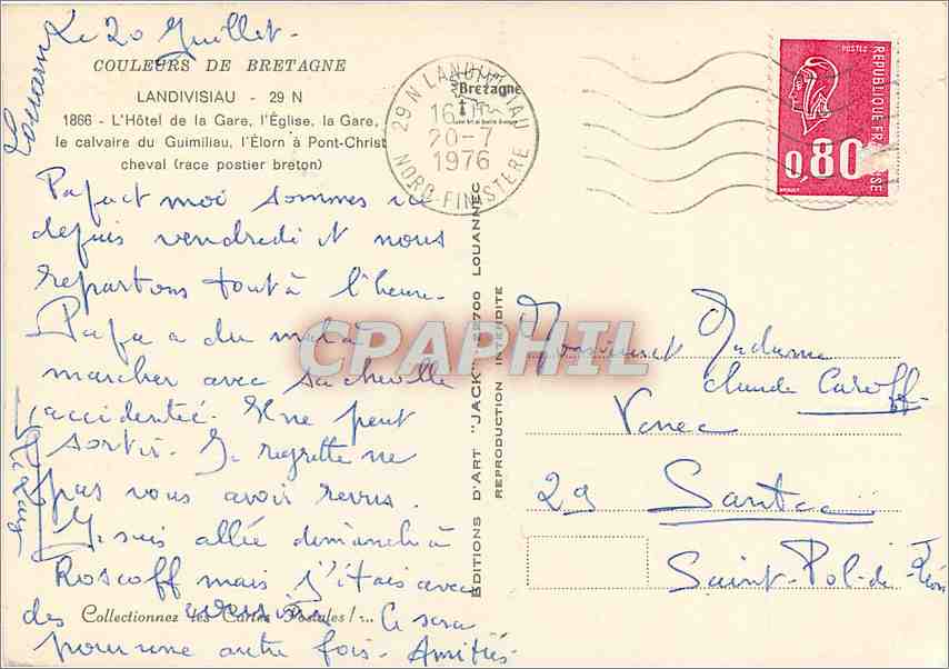 CPM Landivisiau L'Hotel de la Gare l'Eglise  — Rückseite